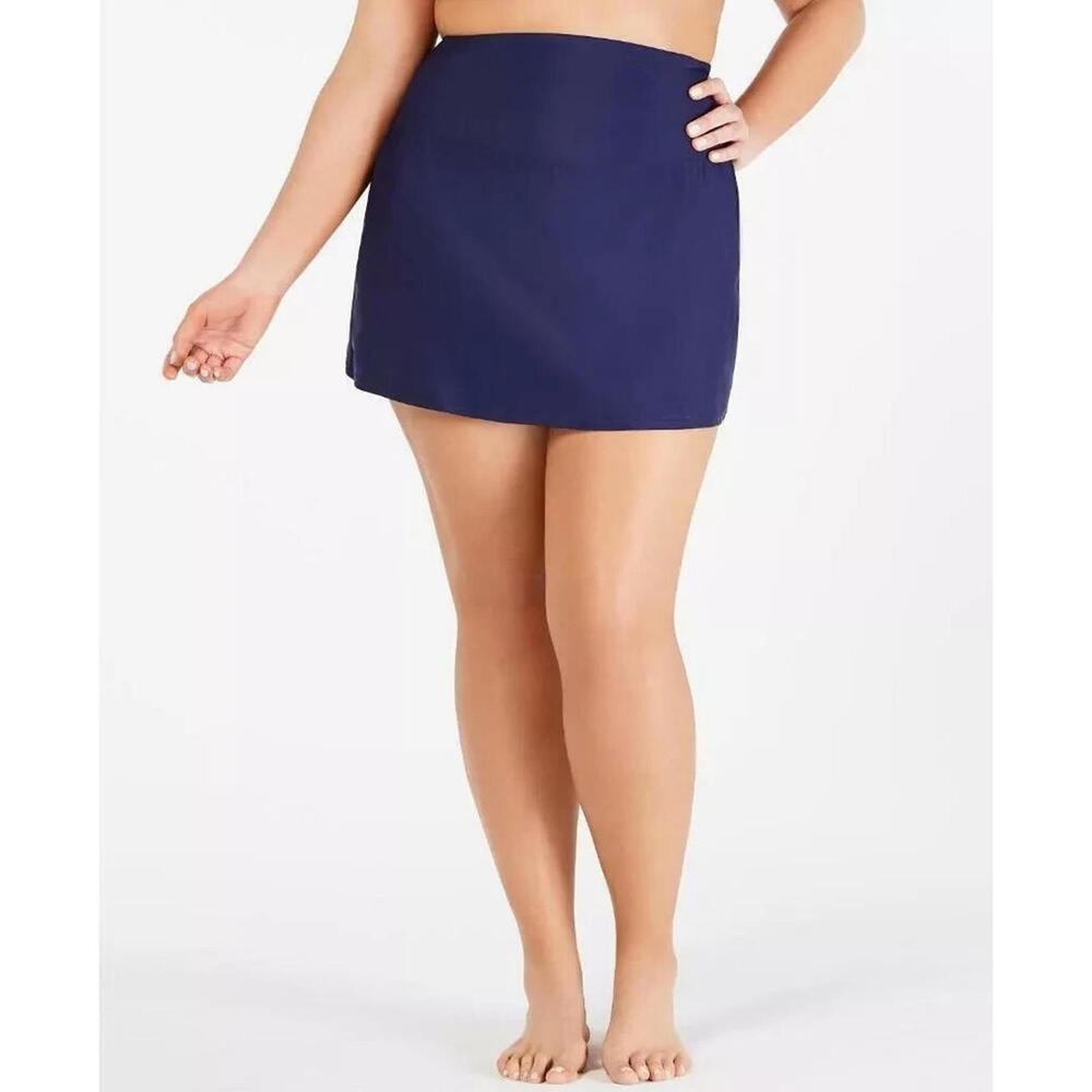Island Escape Women's Navy Stretch Tummy Control Swim Skirt Bottom Size 16W